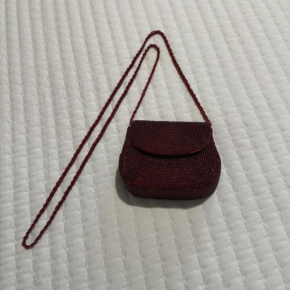 Handmade Le Regale Red Beaded Bead Mini Purse Handbag